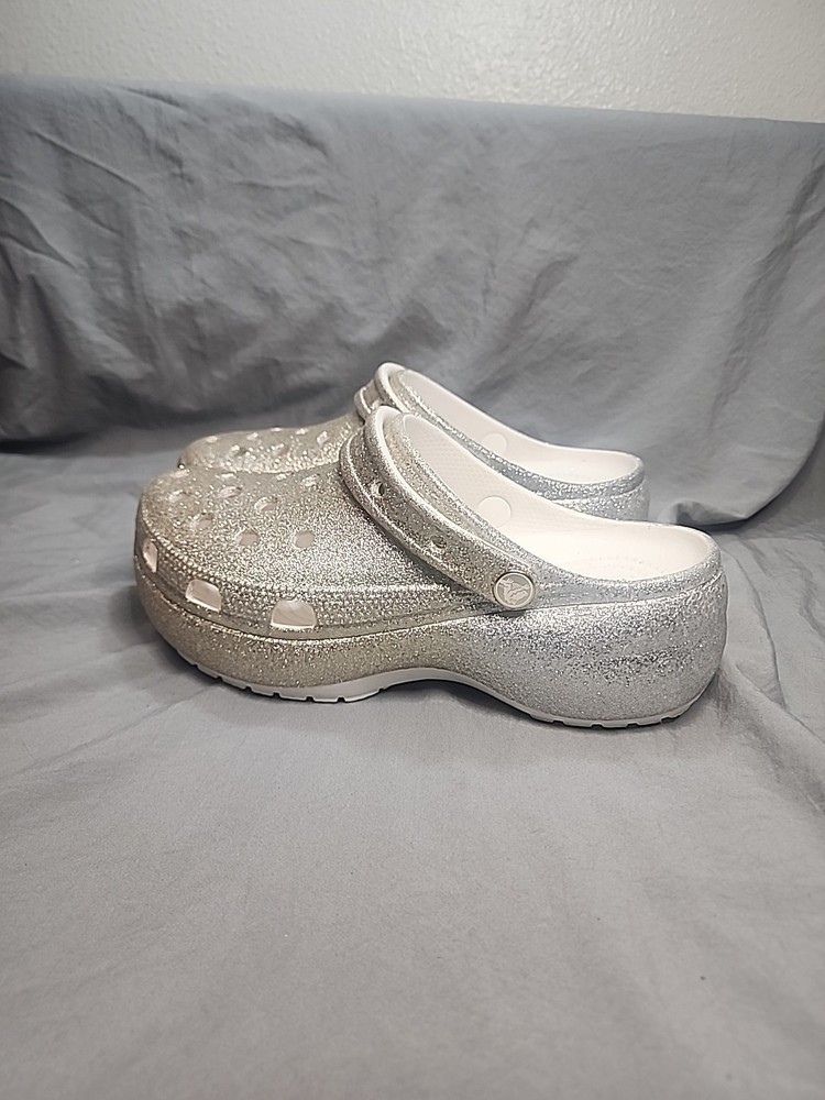 Crocs Classic Platform Glitter Ombre Clog Women’s Size 9 Gold Silver