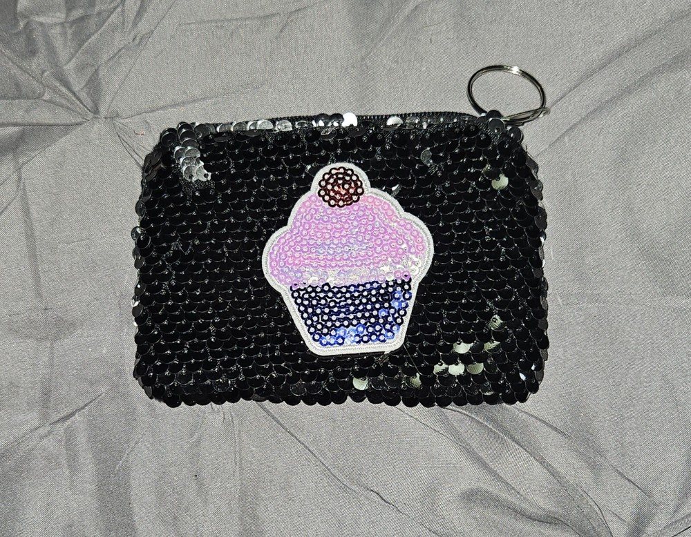 Cute Sequined Cupcake Keychain Coin Purse NWT