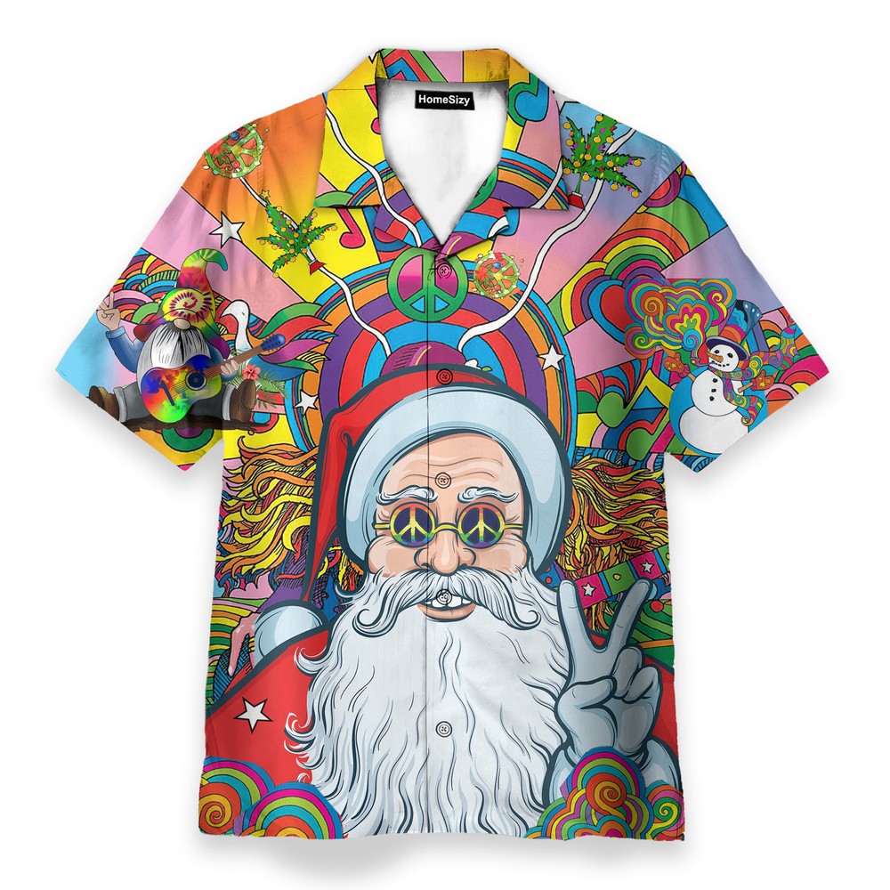 Merry Peacemas Santa Claus Hippie   Hawaiian Shirt