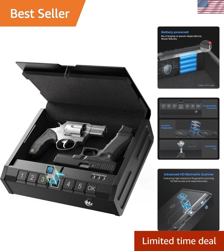 Biometric Gun Safe for Handgun - Fingerprint Pistol Safe with Internal Light,...-image