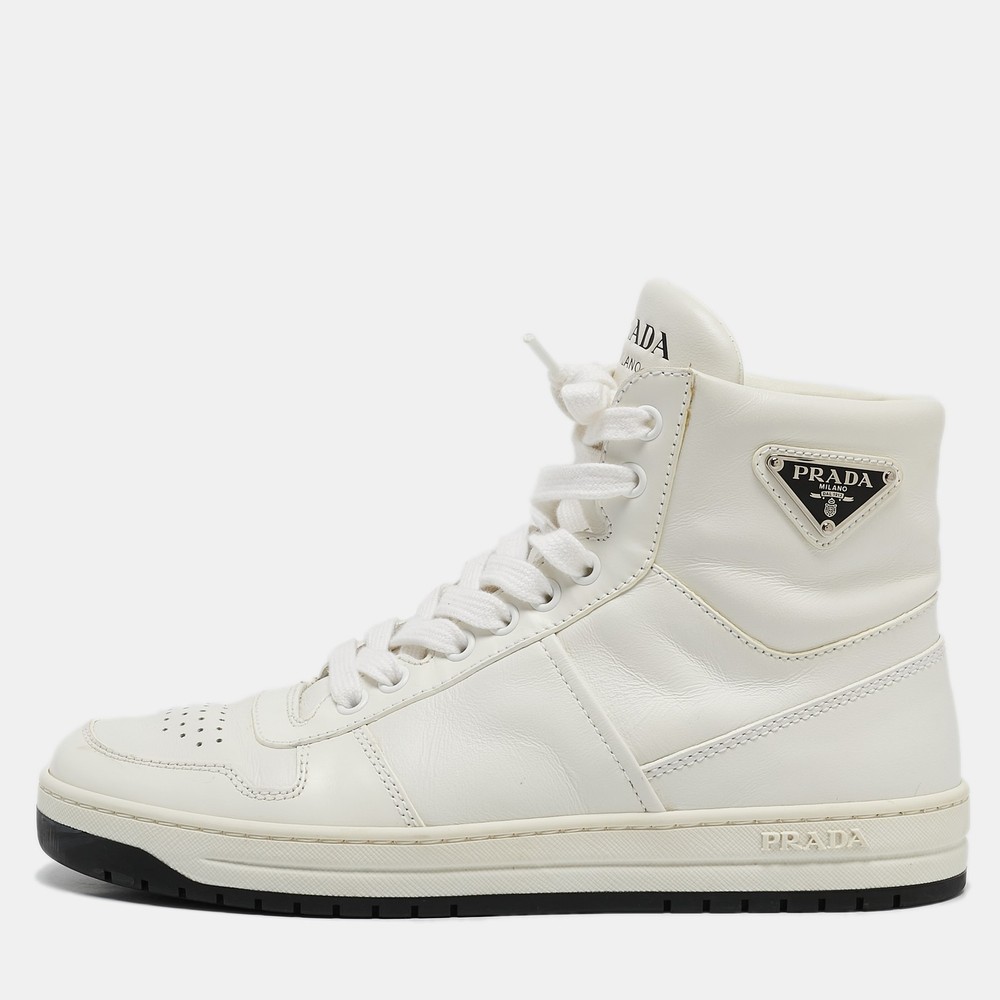 Prada White Leather New Avenue High Top Sneakers EU 38