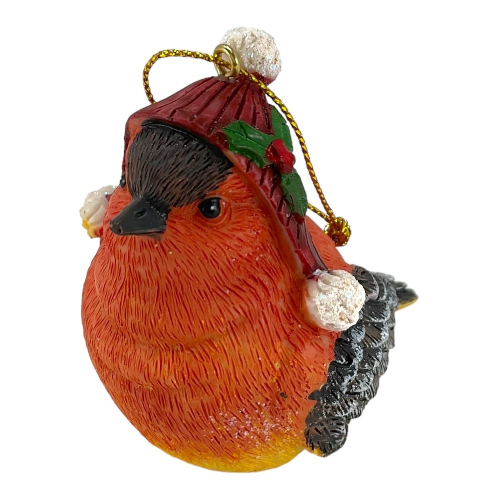 Flame-Colored Tanager Bird with Santa Hat Christmas Ornament 2.5 Inch