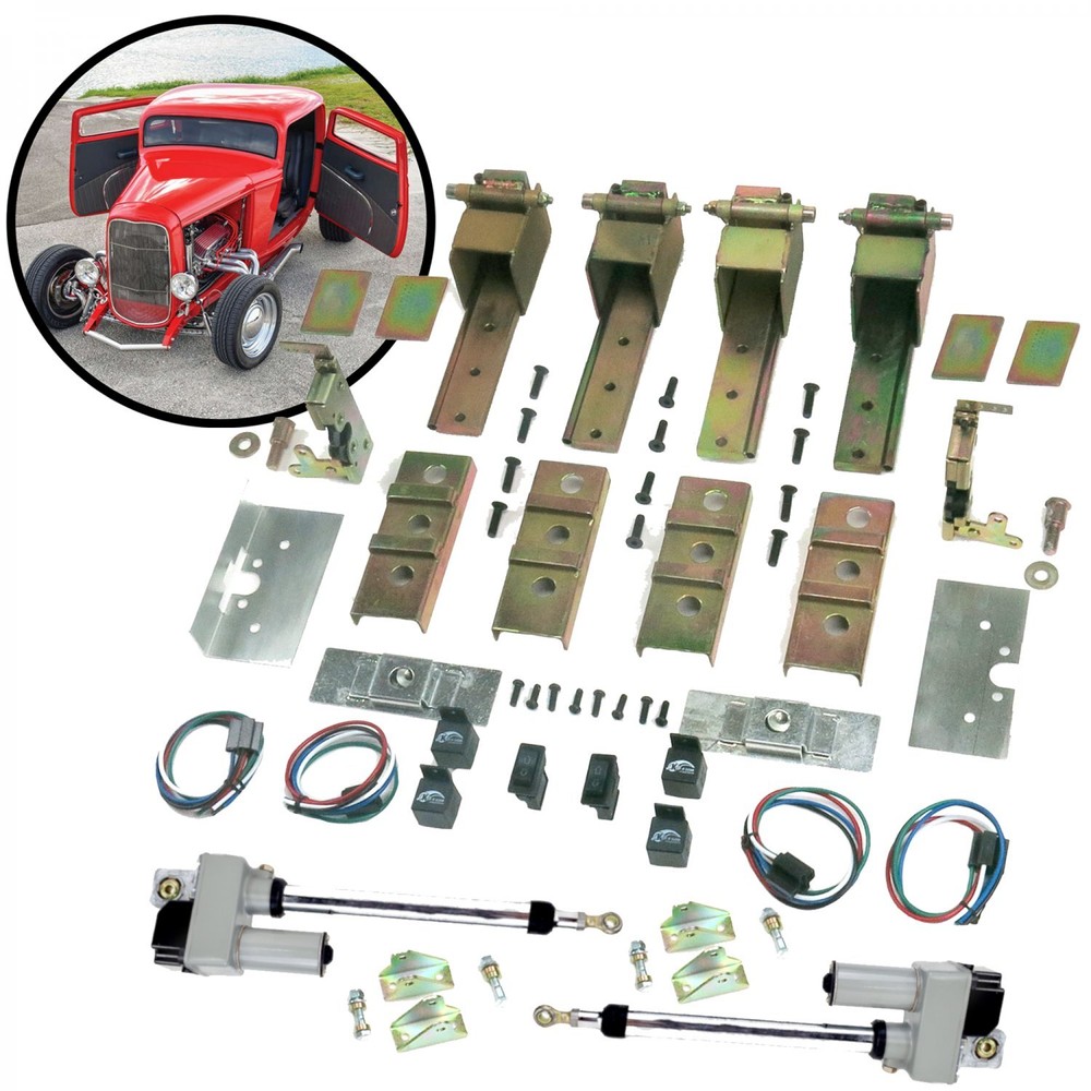 2 Door Automated Power Suicide Hidden Hinge Kit w/ Latches 12V Motor & Switches-image