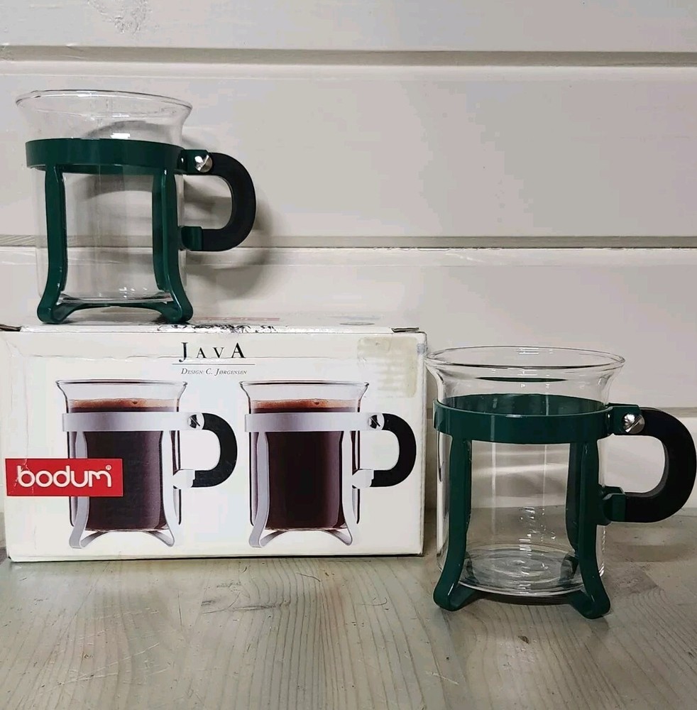 Bodum Bistro Java Glass Cups New in Box Swiss Made 4-Piece Set