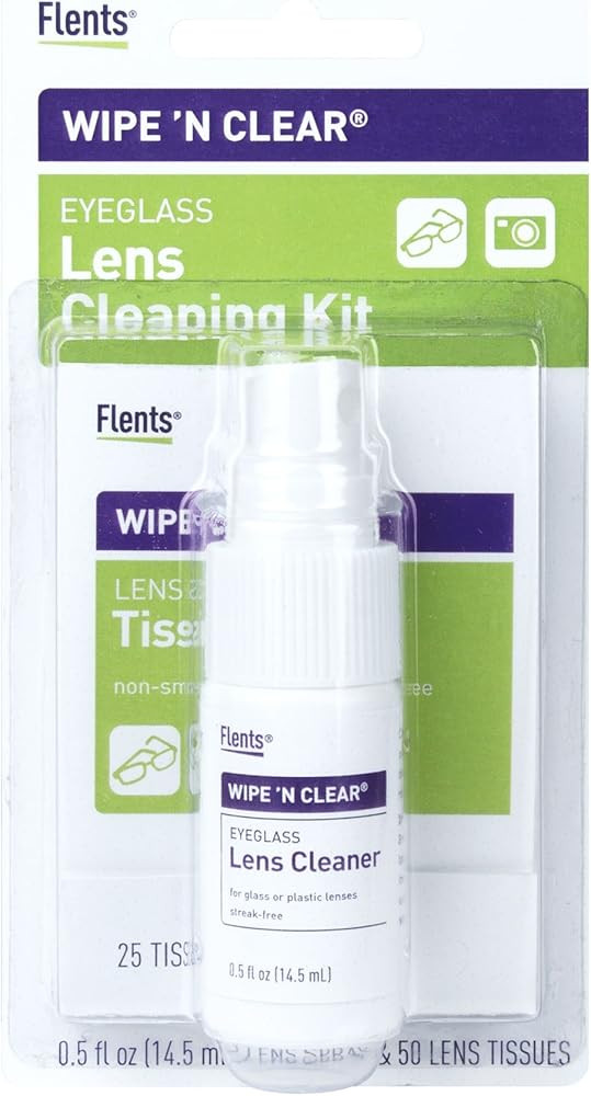 Kit de limpieza de lentes transparentes Wipe'N de Flents, spray con 50 pañuelos, (2 paquetes de...