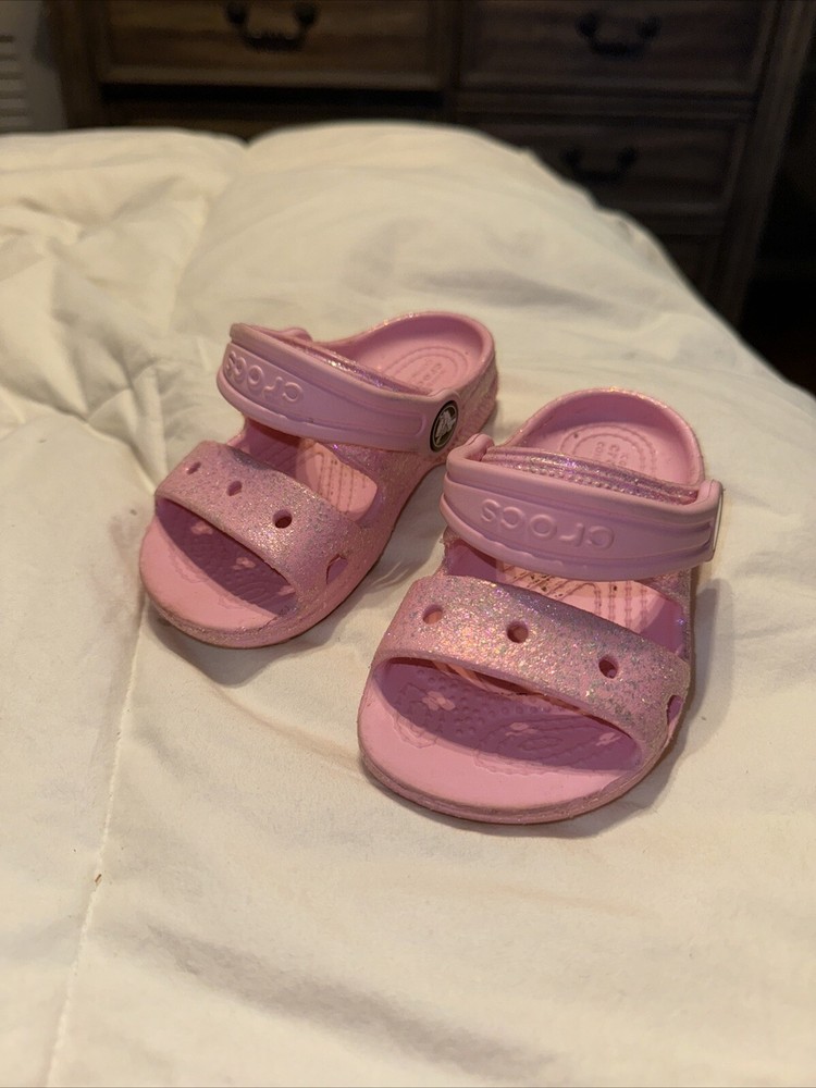 Crocs Classic Toddler Girls C7 Flamingo Pink Glitter Strappy Sandal 207983