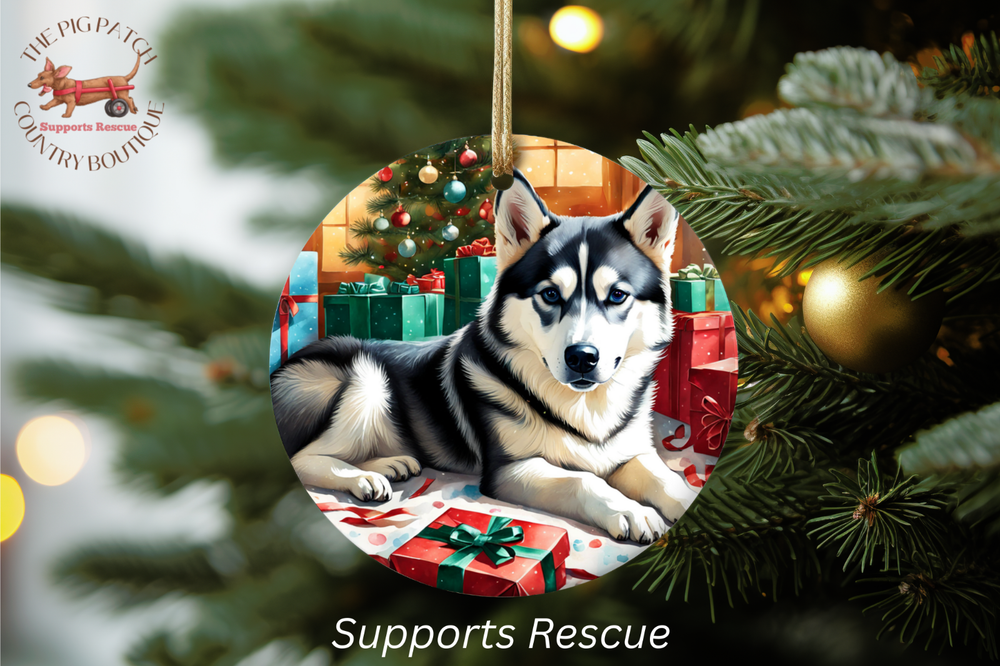 Siberian Husky Dog Christmas Holiday Hanging Ceramic Ornament