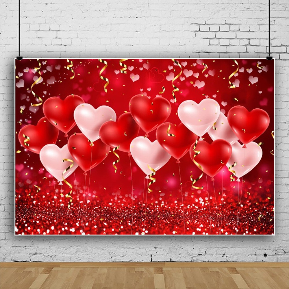 Glitter Red Heart Valentine's Day Backdrop Banner for Love Decor