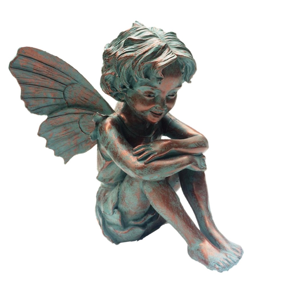 Caroline Fairy Large Sitting Statue Bronze Patina 12 Inch Home Decor
