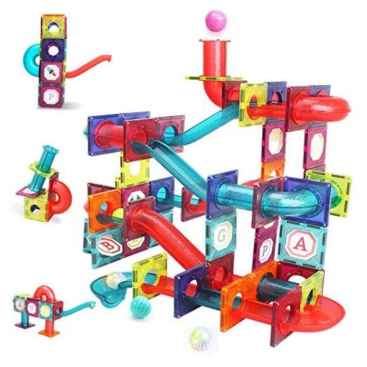 Magnetic Tiles,125 Piece Pipe Magnetic Blocks for Toddlers, 3D Clear Magnets