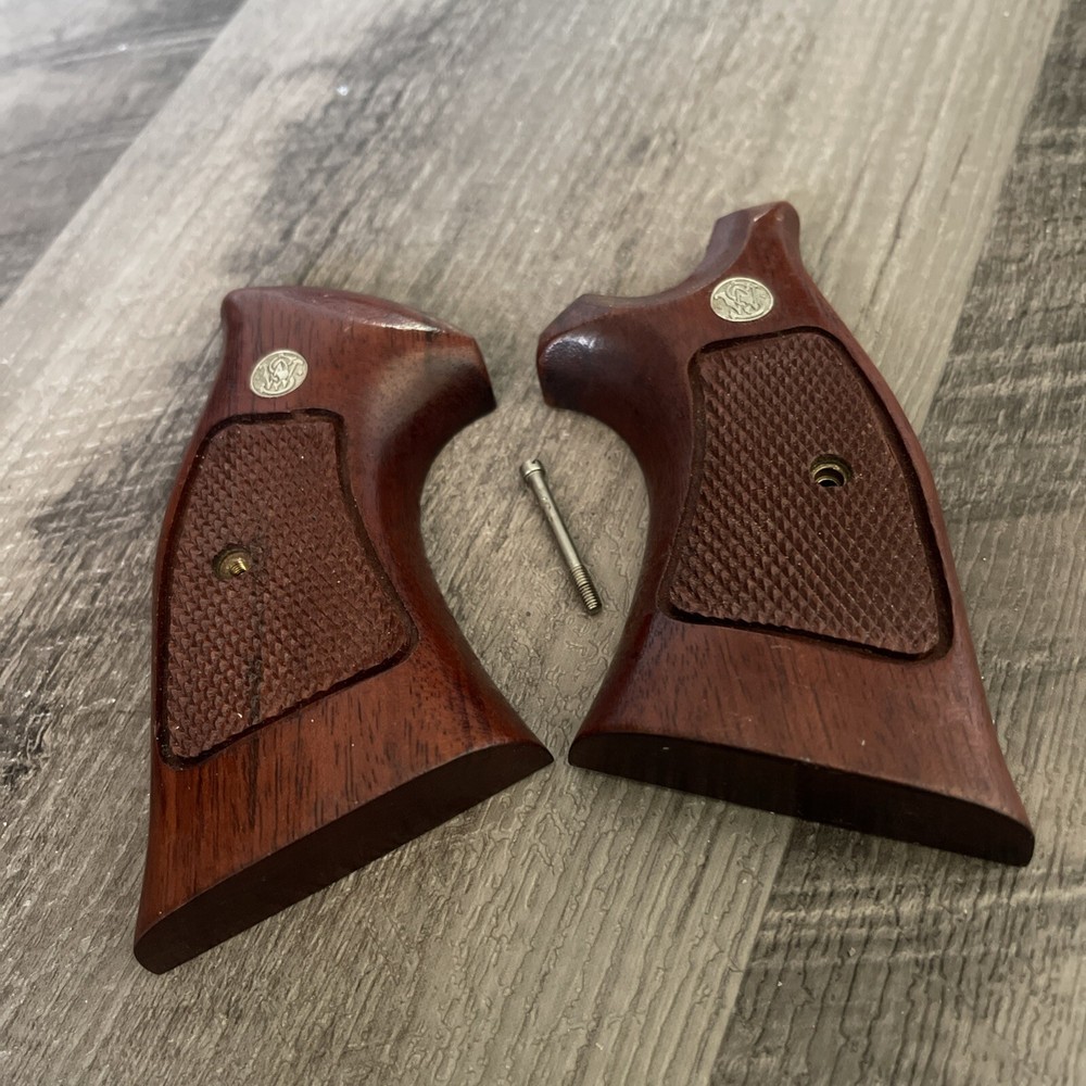 Vintage Walnut Smith & Wesson K L Frame Grip Revolver Square Butt S&W BB