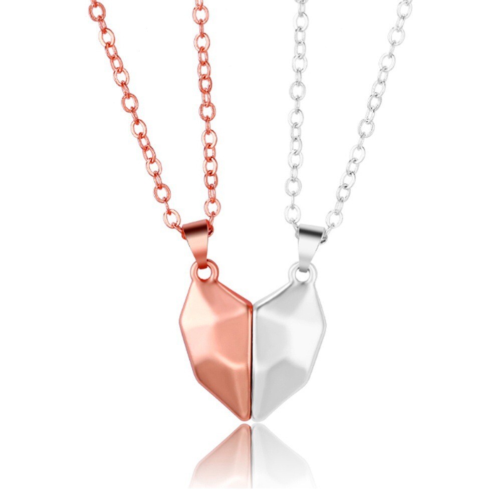 Heart Magnet Necklace Set for Couple - Pink W/ Silver, Great Gift, Anniversary