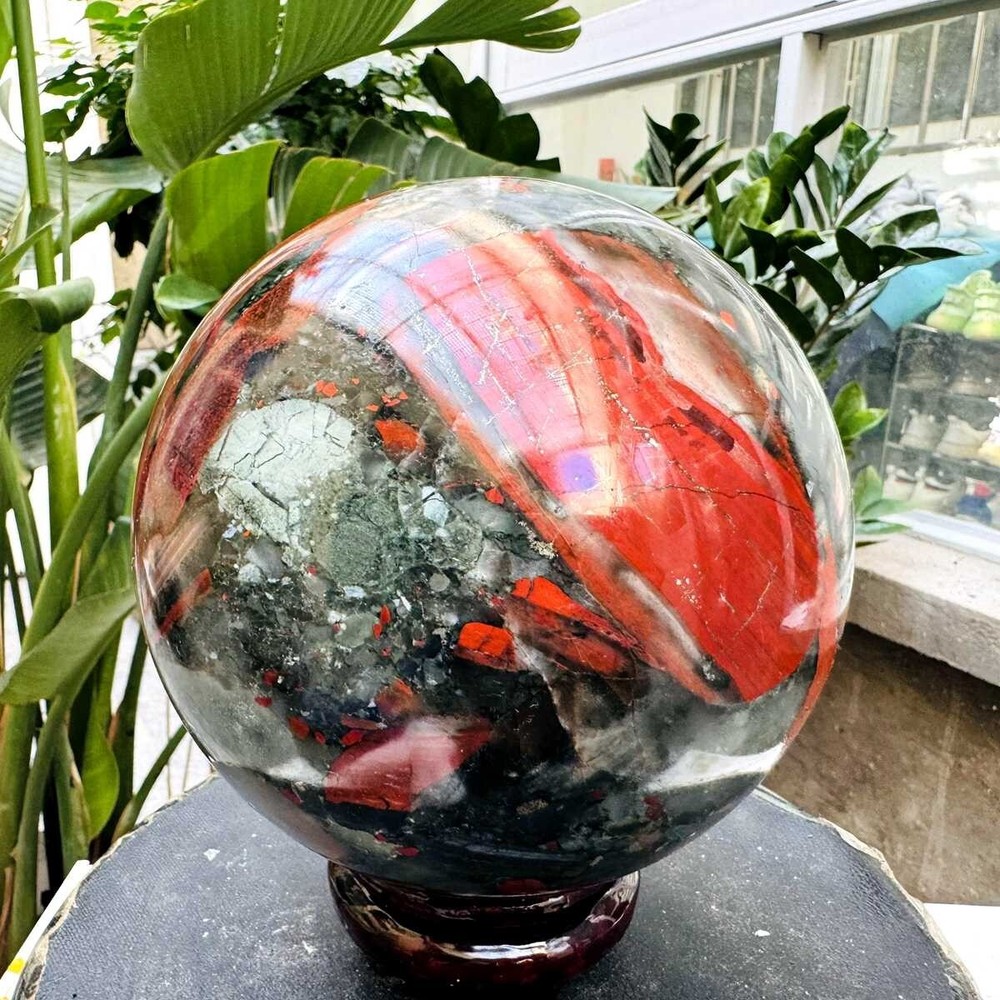 10.93LB Natural African blood stone quartz sphere crystal ball reiki healing