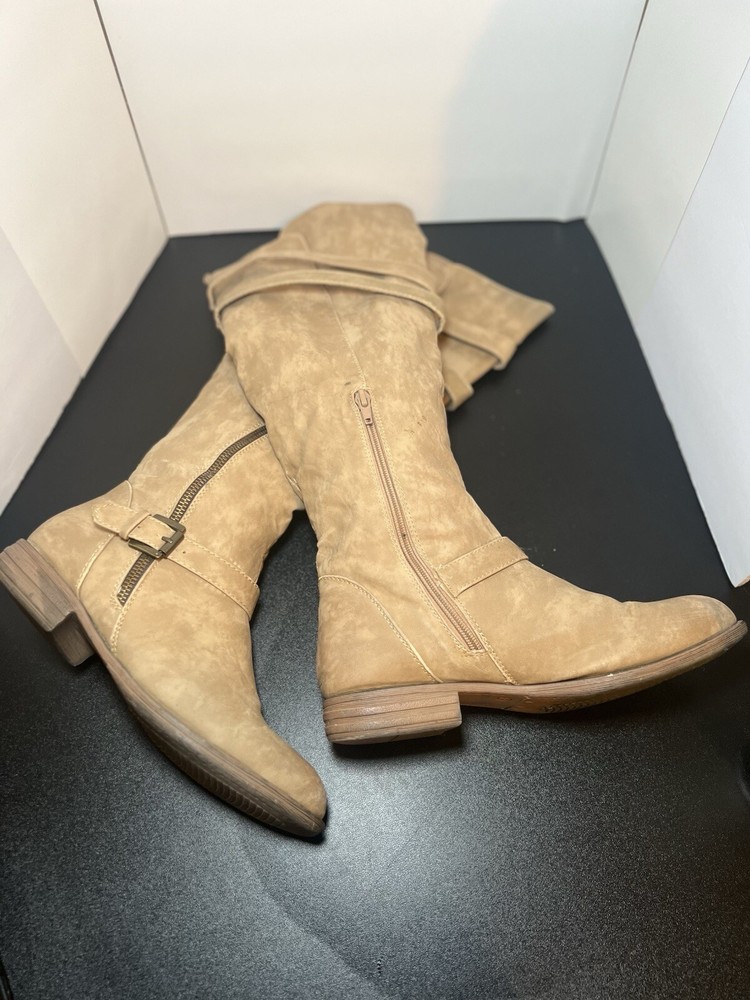 Cathy Jean Shoes Tan Knee High Suede Boots