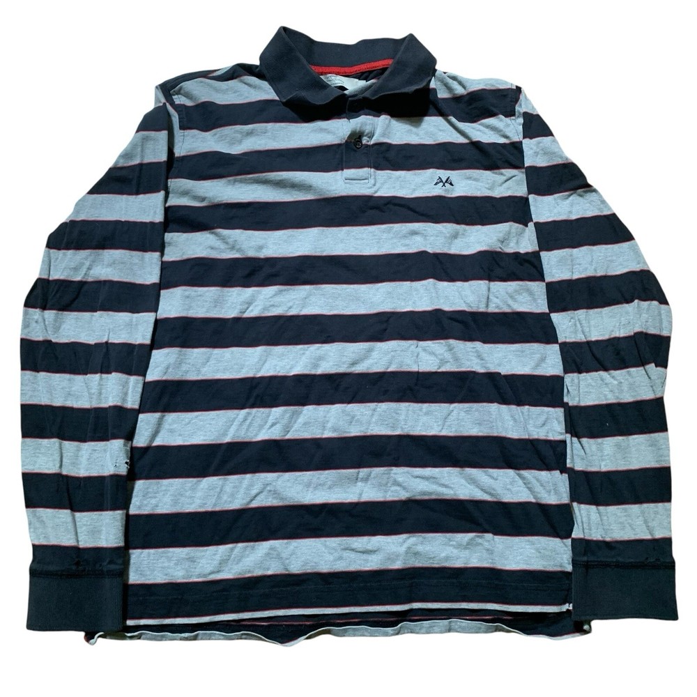 Thomas Burberry Striped Long Sleeve Polo Shirt Black & Gray Cotton Size L
