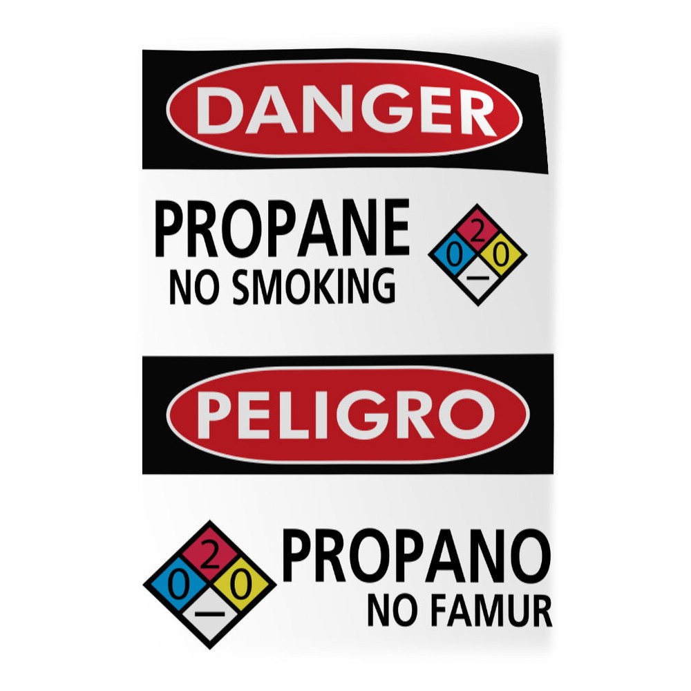 Vertical Vinyl Stickers Danger Propane No Smoking Peligro Propano No Fumar