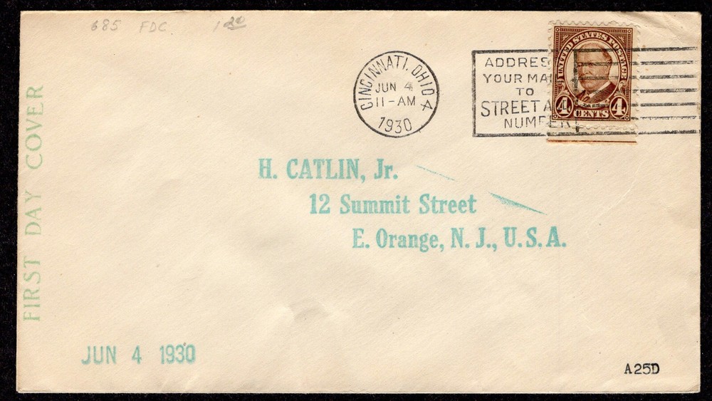 1930 4c Taft Definitive Stamp (Scott 685) Cincinnati First Day Cover FDC NZ350