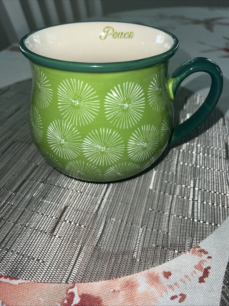 Pioneer Woman Jumbo PEACE PotBelly Coffee Mug Green Starburst Design 28OZ