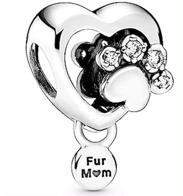 Sparkling Paw Print and Heart Charm in Genuine Silver - 798873c01