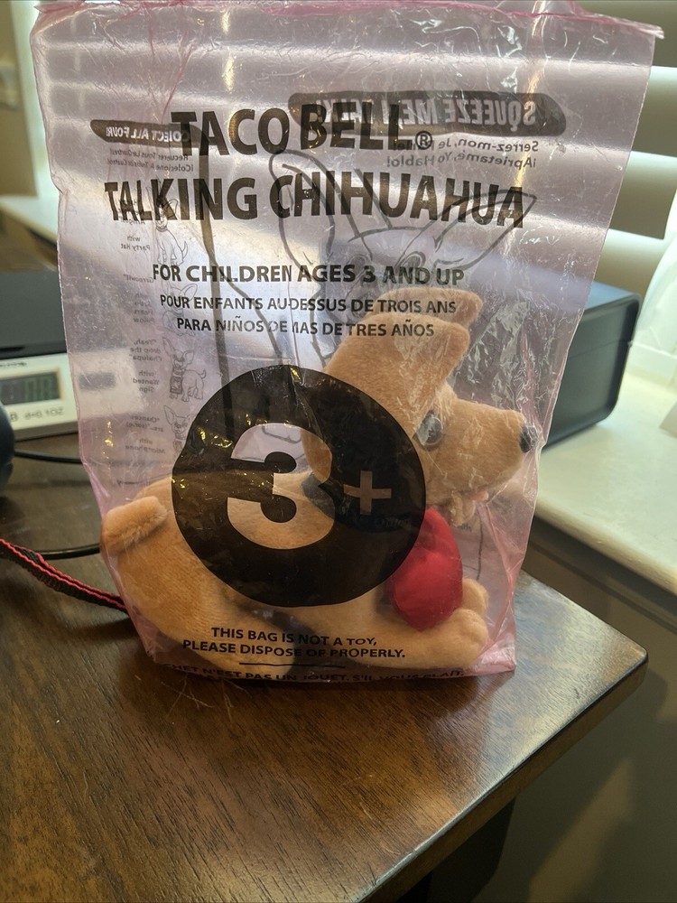 Taco Bell Talking Chihuahua Red Satin Heart Rolls Tongue Works In Package Toy