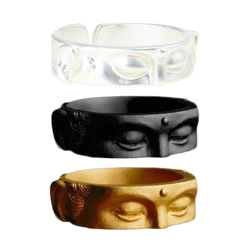Buddha Face Open Ring Buddhist Inspired Unisex Jewelry