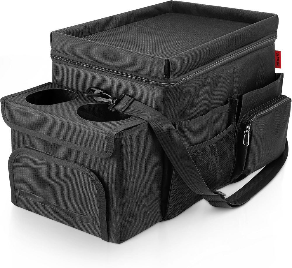 Waterproof Car Organizer with Lid, Cooler Bag, Cup Holder & Tissue Box Storage