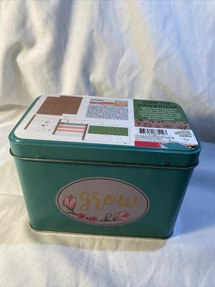 decorative metal garden Seed Tin Organizer box w/ files (new other)