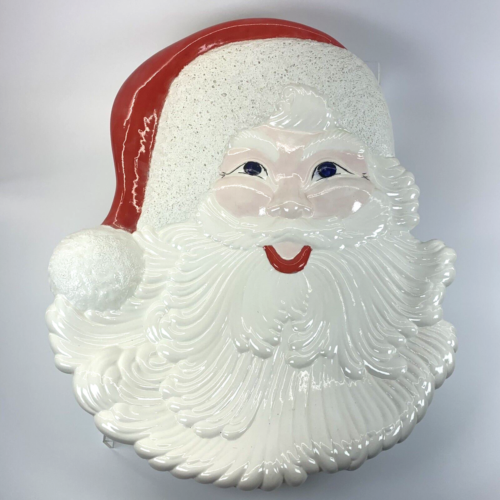 Vintage Painted Ceramic Santa Claus Cookie Tray Wall Decor Jolly Christmas Platter  