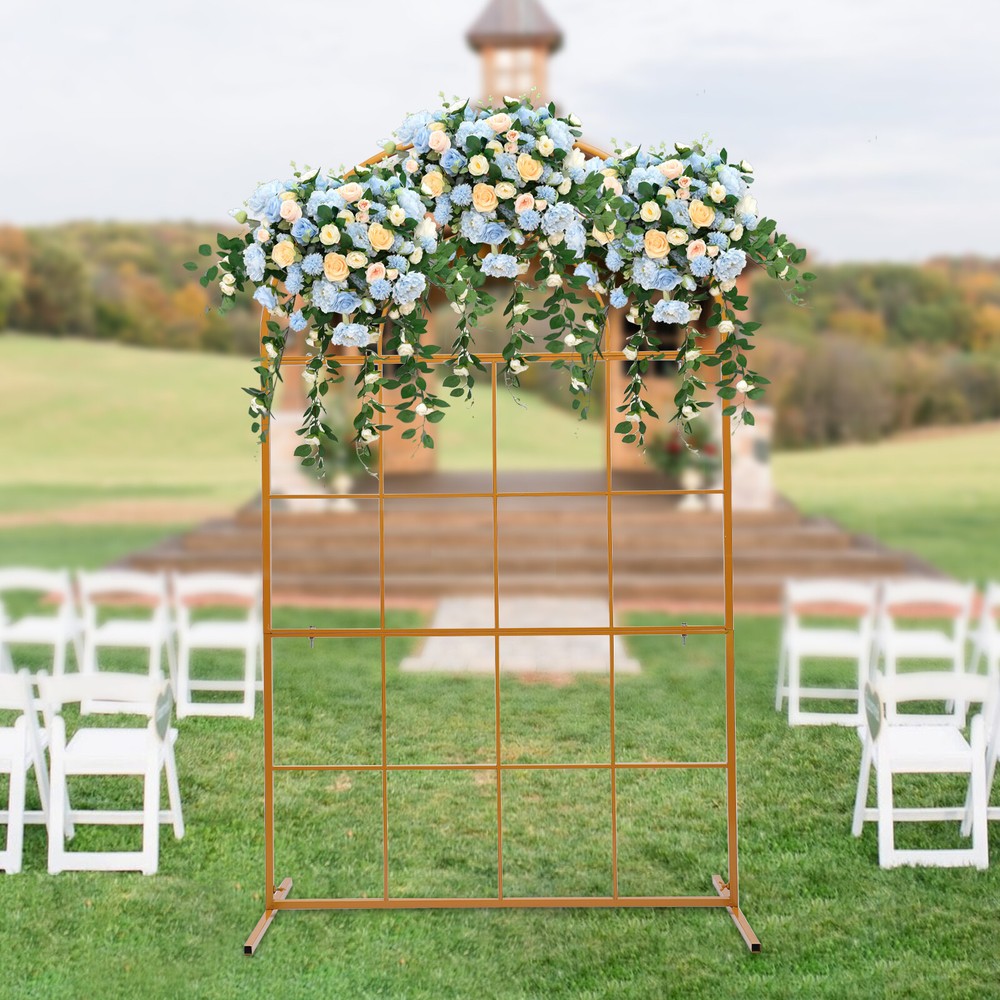Gold Wedding Arch Metal Backdrop with Flowers Balloons Party Decor Stand Arbor