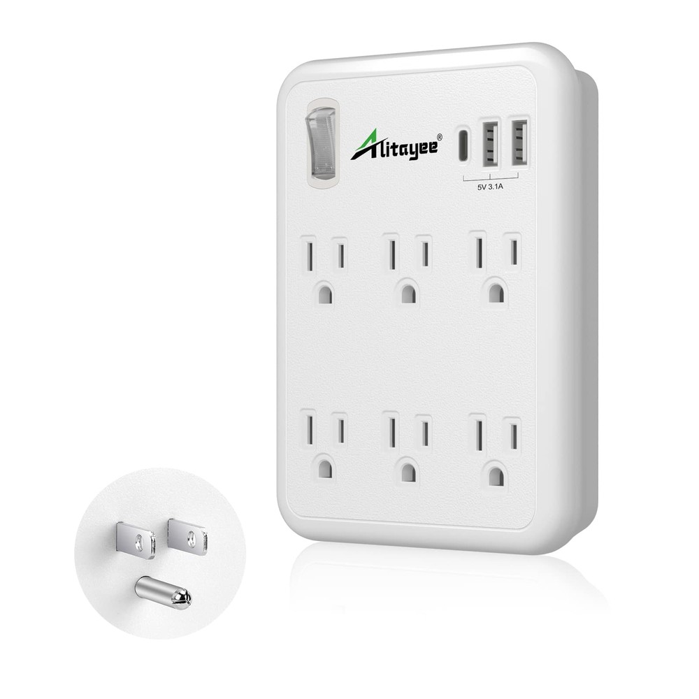 Alitayee Surge Protector wall Outlet extender, USB Wall Charger with 3 USB Ch...-image