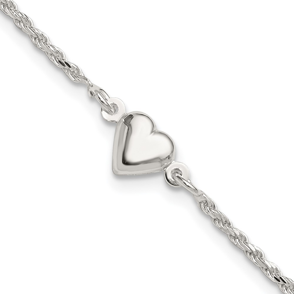 925 Sterling Silver Puffed Heart Anklet 9