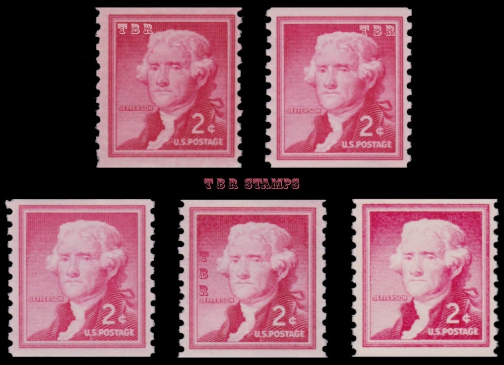 Discover 5 Jefferson 2c Liberty Varieties 1055 1055a 1055s 1055b 1055v MNH Stamps - Buy Now-image