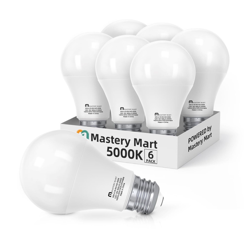 A19 60-Watt Led Light Bulbs, 5000K Bright Daylight White, 800 Lumens, 6 Pack,...