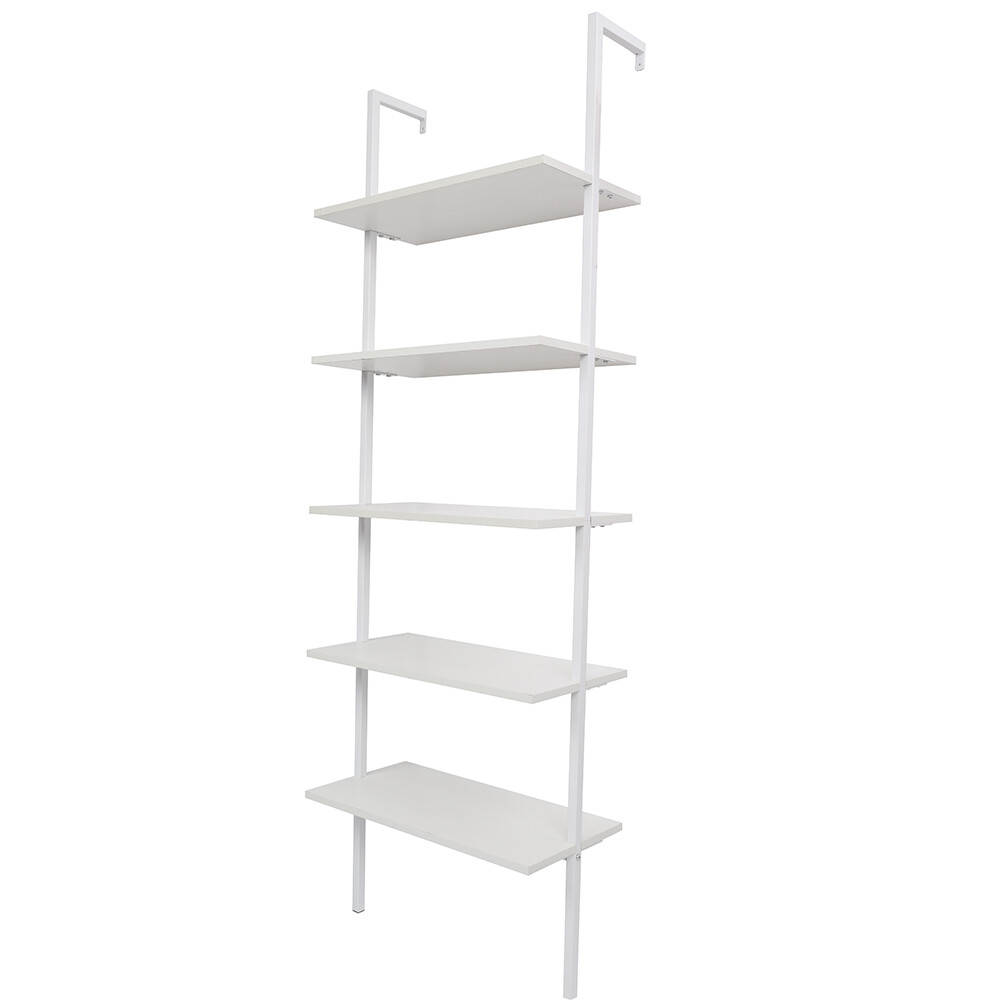 LEADZM 5 Tier Industrial Wood Ladder Shelf Bookshelf