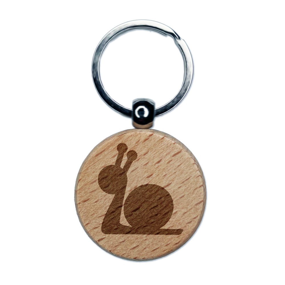 Snail Slow Solid Engraved Wood Round Keychain Tag Charm