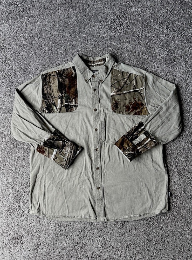 Gander Mountain Guide Series Mens Real Tree Camo Hunting Shirt Size L Khaki
