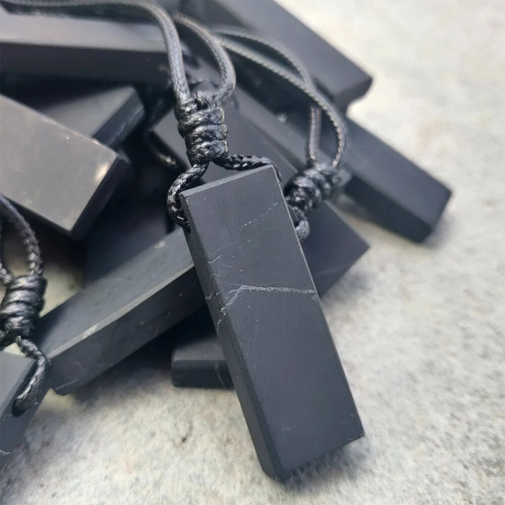 Shungite EMF Protection Necklace Rough Rectangular Healing Stone Pendant