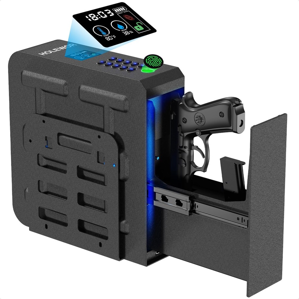 Biometric Gun Safe for Bedside Pistol Storage with Fingerprint Lock and 3 Access Options
