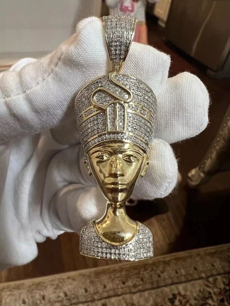 3.5 Ct Round Cut Simulated Diamond Egyptian Queen Pendant 14K Yellow Gold Plated