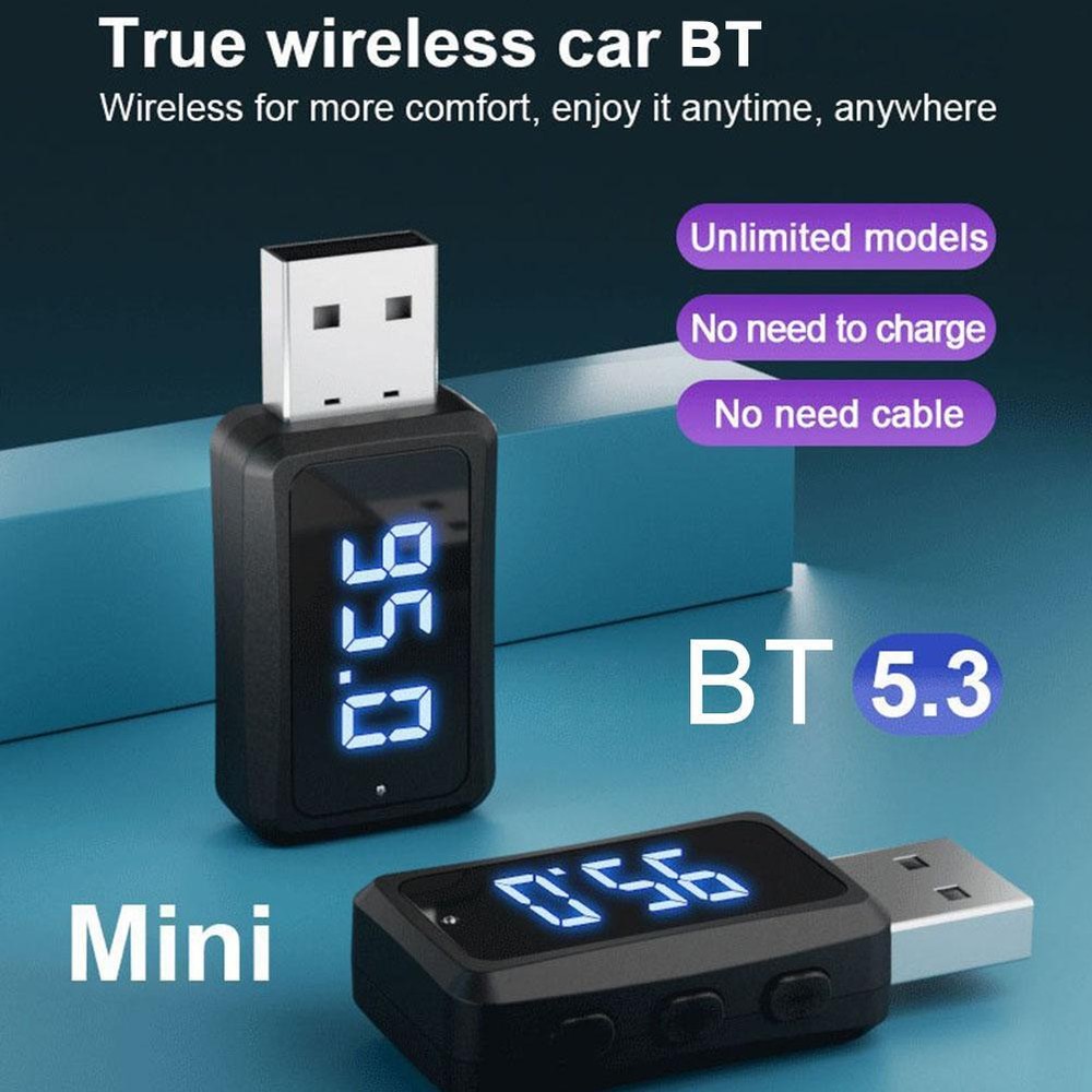 Wireless Car FM Transmitter  Bluetooth-5.3 Aux Stereo Audio Receiver Adapter USB