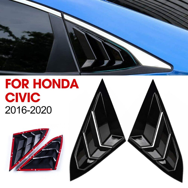 For Honda Civic 16-20 ABS Rear Side Glossy Black Quarter Window Louver Cover US