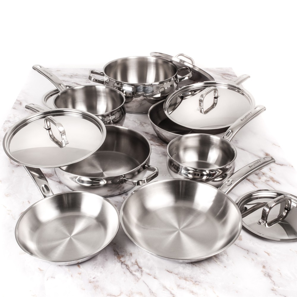BergHOFF Belly Shape 12pc 18/10 SS Cookware Set  Metal Lids