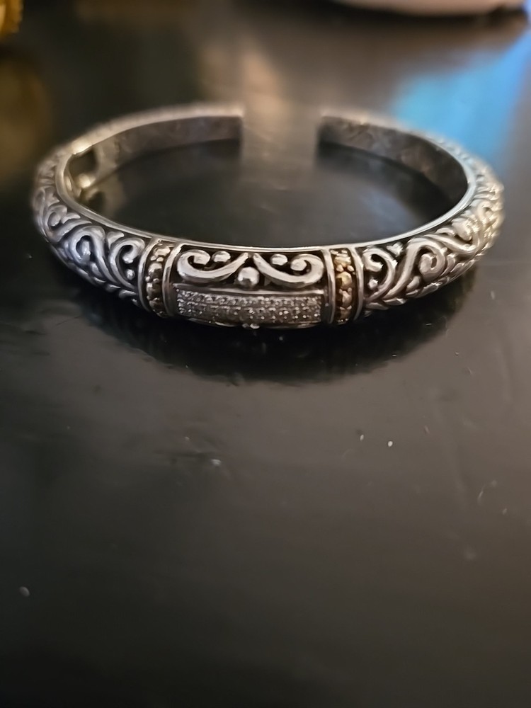 EFFY 18K GOLD & STERLING SILVER DIAMOND 10 MM WIDE HINGED CUFF BRACELET