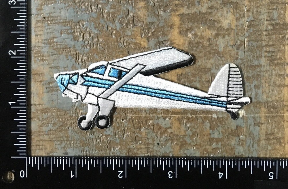 Vintage Airplane Aviation Embroidered Iron-On Patch in White and Blue