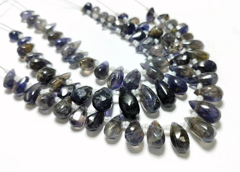 Natural Iolite Beads 7-inch Strand 5x8mm to 8x17mm Smooth Teardrop Gemstones