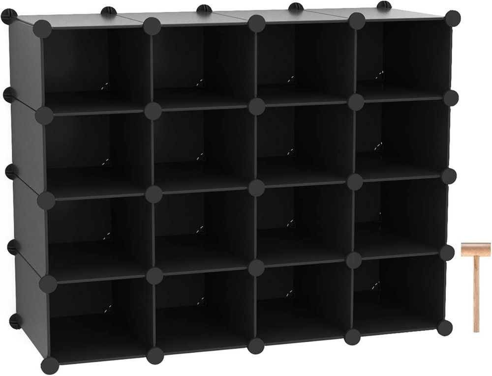 Plastic Shoe Rack16-Cube Modular Shoes Storage St/ Multifunction Closet Cabinet