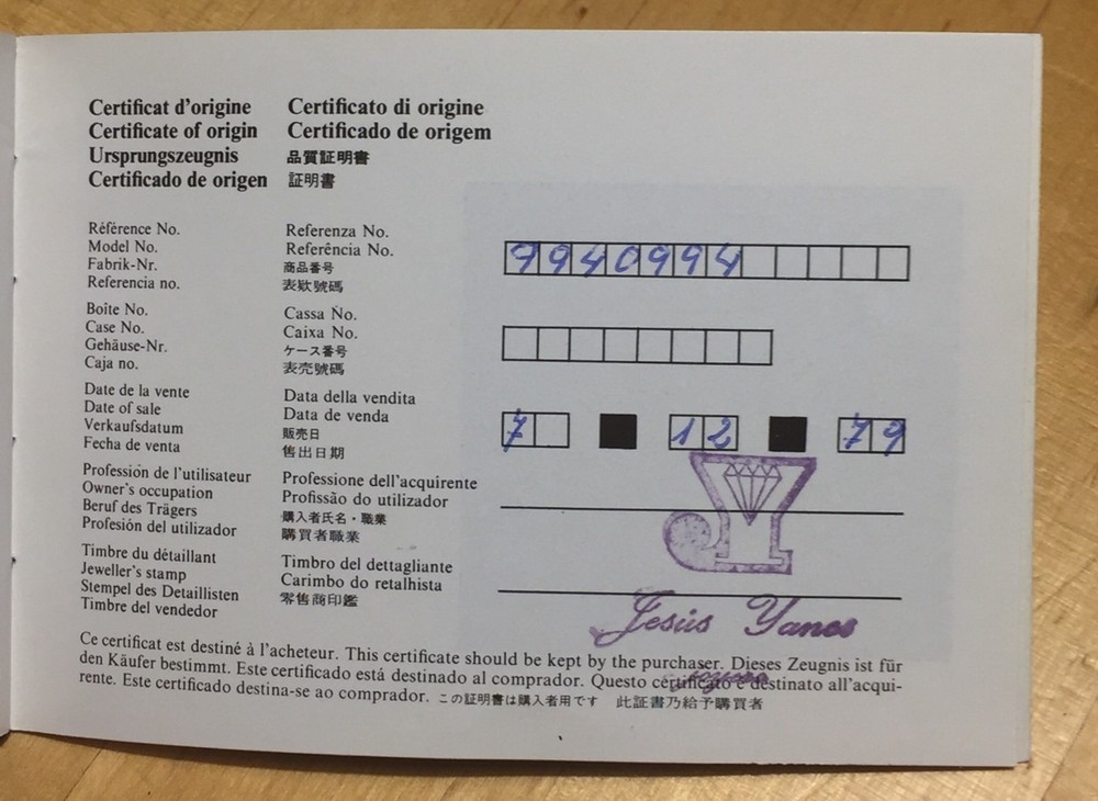 LONGINES 1979 Guarantee Warranty Admiral Lindbergh Chronograph Diver OEM /