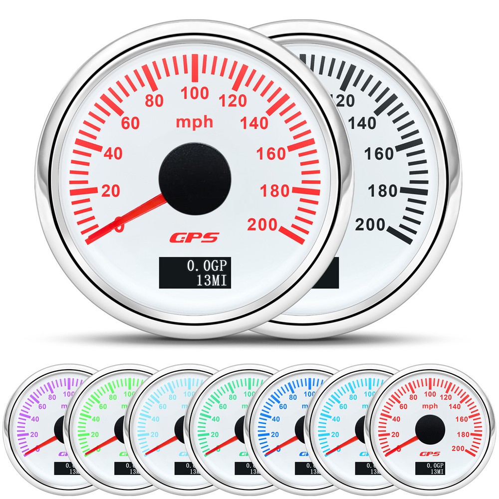 52mm 200 MPH GPS Speedometer with 7-Color LED for Boats Cars Motorcycles