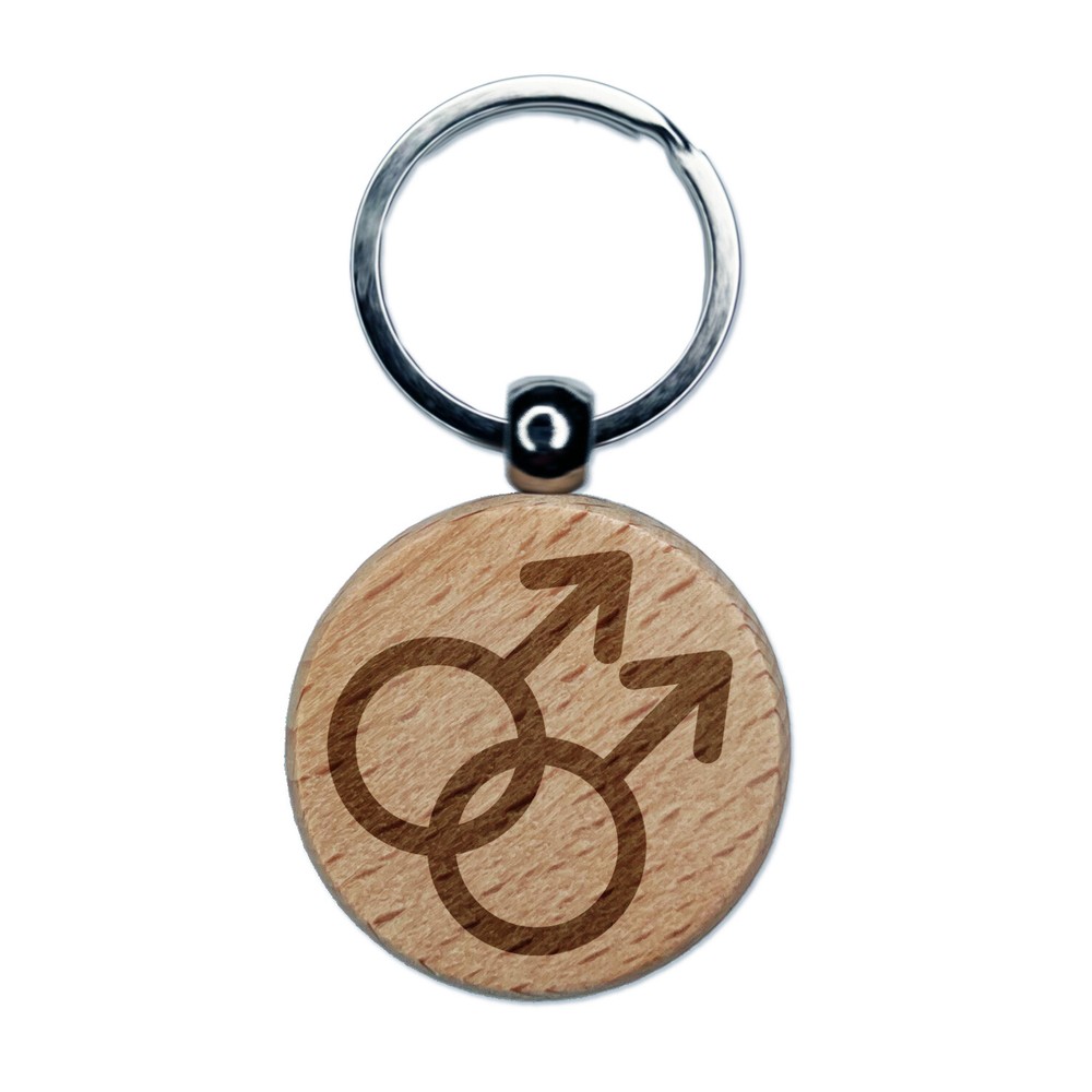 Doubled Male Sign Gay Pride Engraved Wooden Keychain Charm