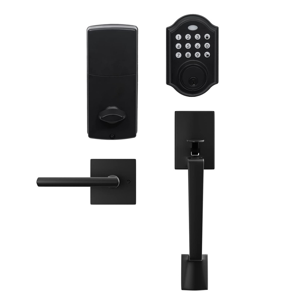 Black Keypad Door Lock with Entry Handle Set - Front Door Smart Security